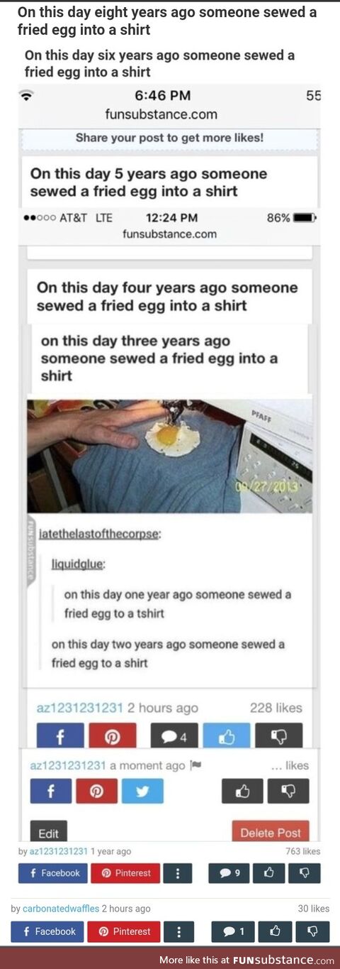 On this day 10 years ago someone sewed a fried egg into a shirt