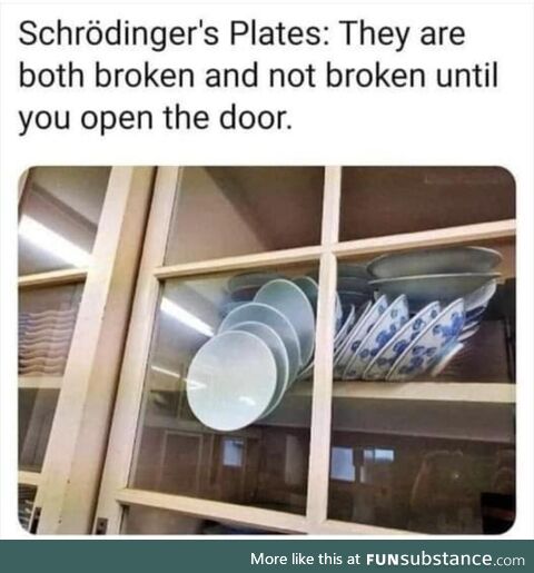 Schroedinger's plates: Both broken and not broken until you open the door