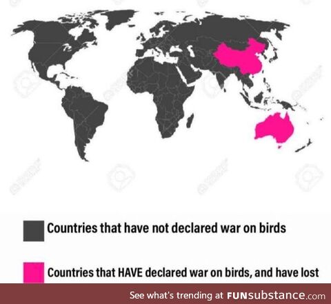 Map of the countries that have declared war on birds and have lost