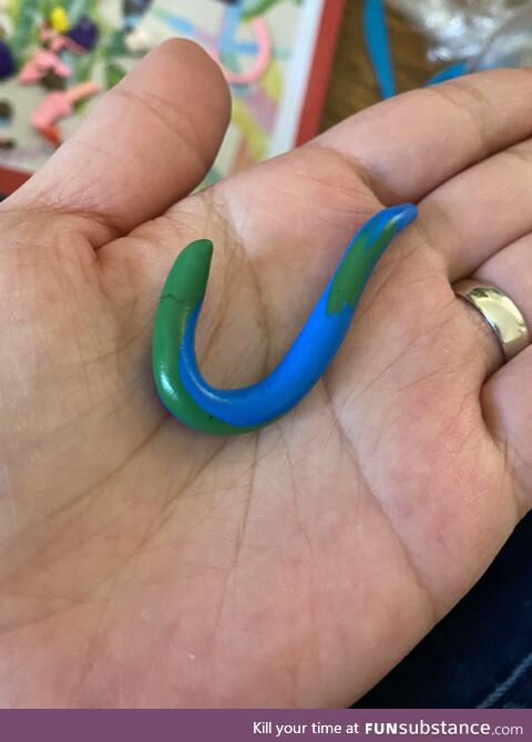 My 5 yr old son’s dad joke, it’s an “earth worm”