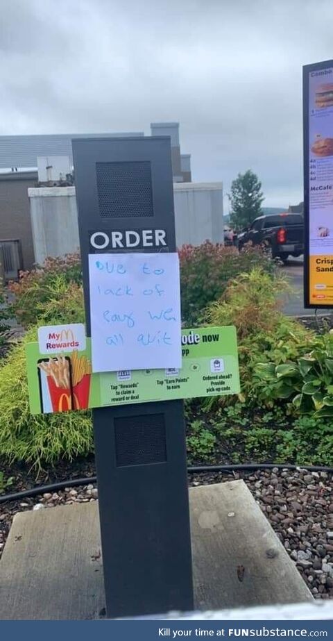 Everyone at my town's McDonald's just quit at the same time today, leaving behind this