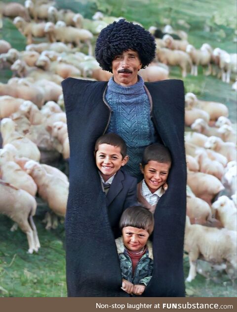 A shepherd from the village of Kınalık with his children (Azerbaijan, 1970s , Oleg