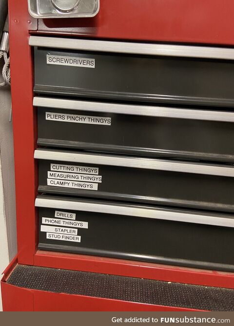 After my dad passed, my mom finally organized and labeled the tool chest in a way that