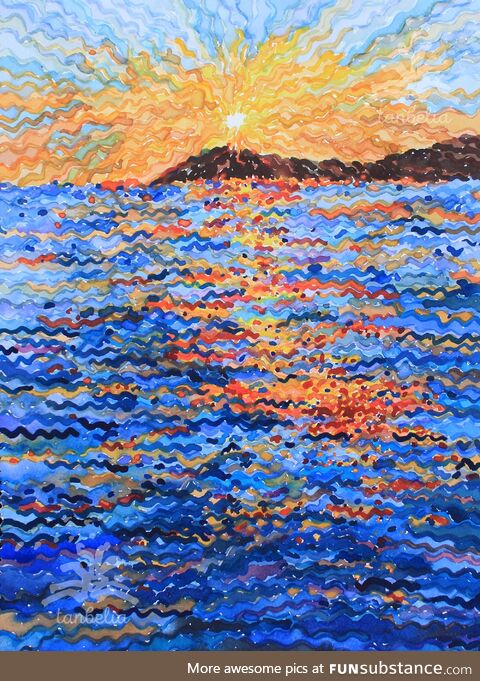 Sunset on the Adriatic Sea, watercolor painting