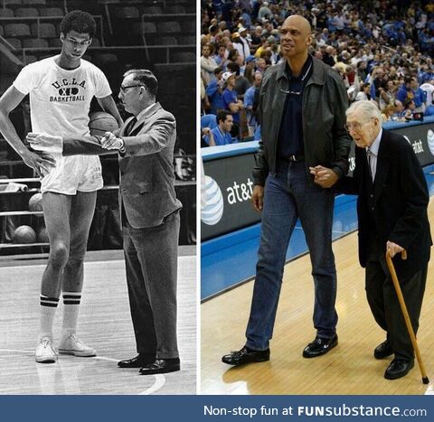 Kareem Abdul-Jabbar with John Wooden in the 1960’s and then in the 2000’s