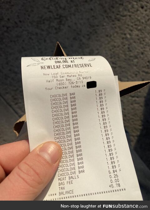 My boyfriend’s grocery receipt