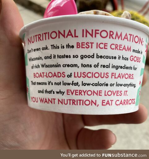 Nutritional information for Chocolate Shoppe ice cream. I appreciate their honesty