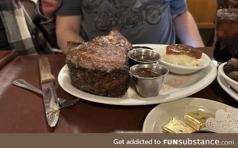 The absolute unit of a prime rib my father in law got for his birthday dinner