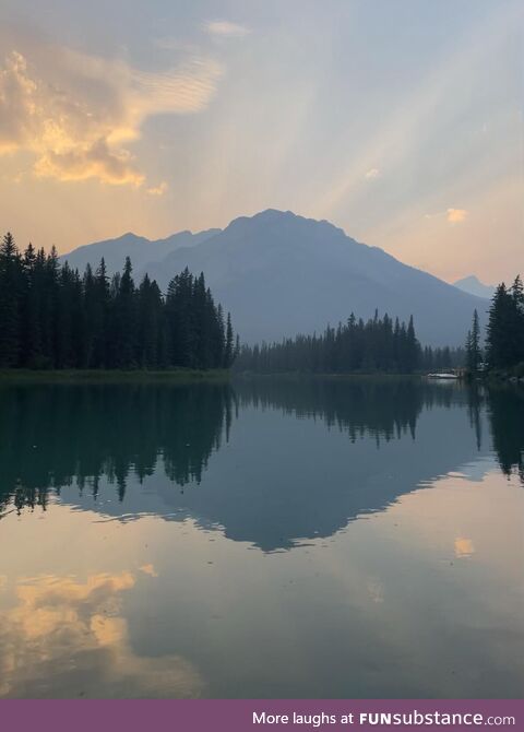 Sunset across the Bow River in Banff, AB Canada