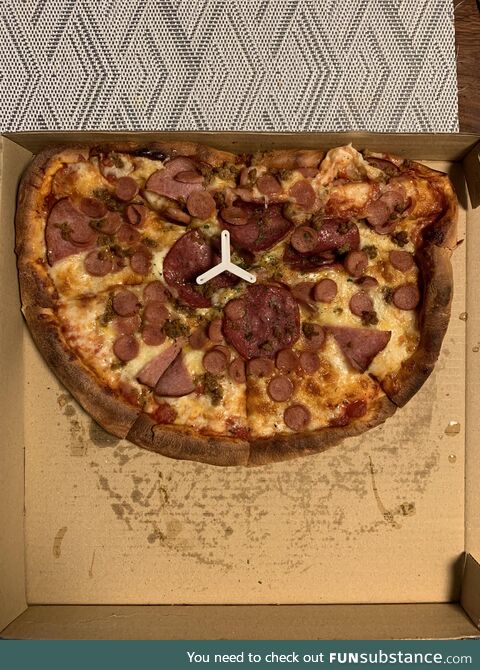 [OC] Ordered a large round pizza, delivered 2 hours later as a semicircle. Happy Pi Day,