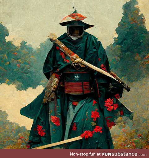 The Samurai who smells of hibiscus flowers-midjourney bot (OC)