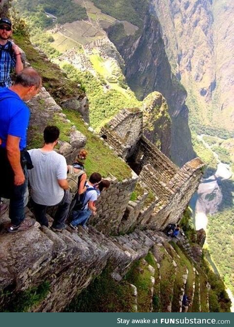 Vertigo-inducing staircase at Machu Picchu
