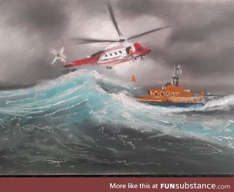 Search and rescue, by me, pastels, 2022