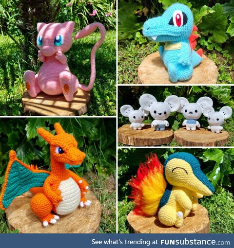 Some of the pokemon I've crocheted