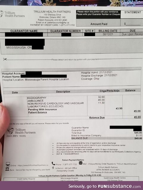 I see the 24k pills and 50k shot, here is my $45 ambulance and hospital bill in Canada