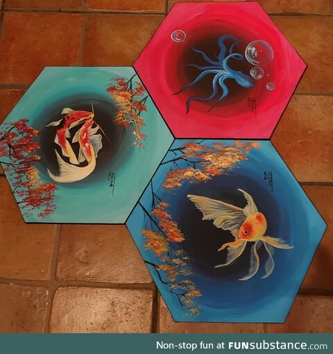 (OC) My hexagonal canvas paintings