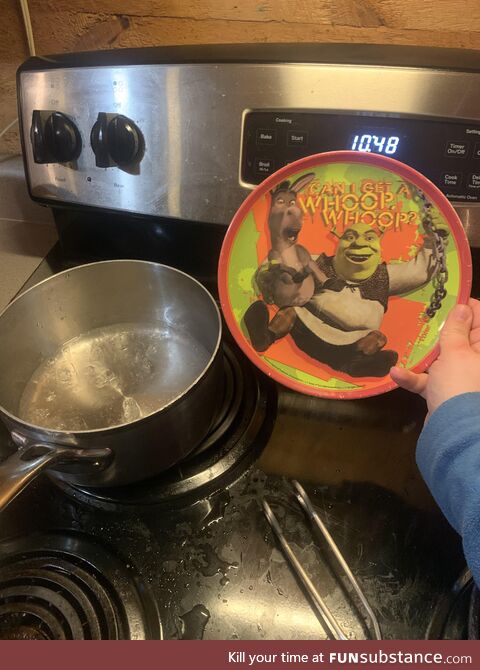 I posted about my husbands shrek plate getting stuck perfectly in my pot. Well, shrek