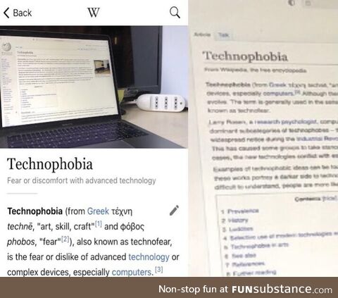 The Wikipedia page for Technophobia (fear of advanced technology) has an image of a