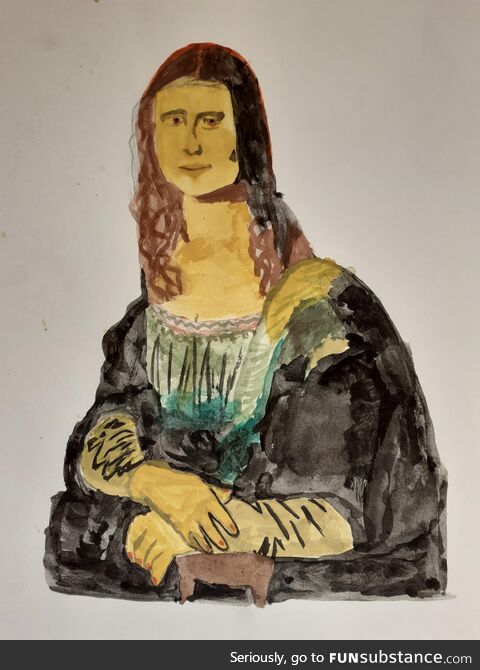 My little brother made a watercolour version of the Mona Lisa