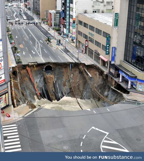 Sinkhole in the middle of Fukuoka, Japan (2016)