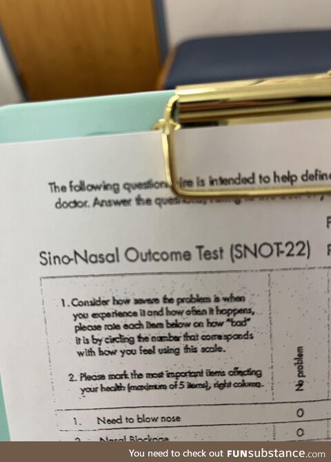 Form I had to fill out at ear, nose, throat doctor visit