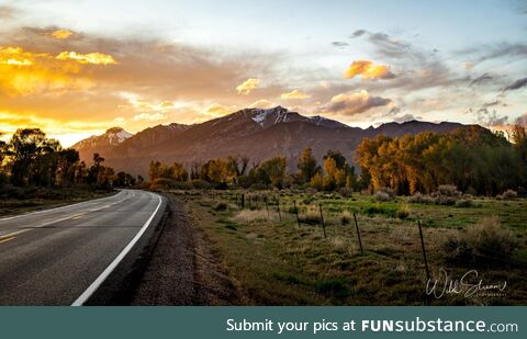 Sunset over a rural highway in Idaho