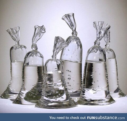 These are not bags holding water. Rather, they are glass sculptures