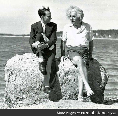 Einstein enjoying the summer sun at Nassau Point, Long Island, New York, 1939