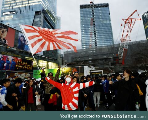 Celebrations in Tokyo after Japan beats Spain in the WC