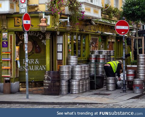 Early morning restocking of a pub in Dublin