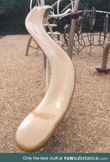 A picture of a new type of slide being implemented in parks where you slide down legs