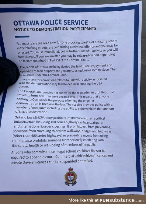 Ottawa police issue this notice to protesters