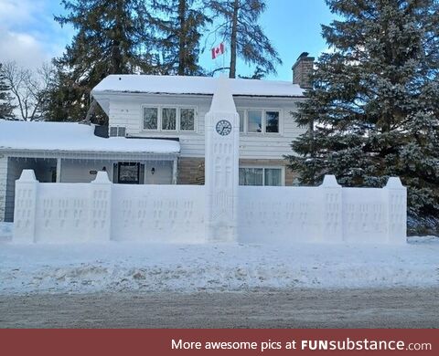 In Gravenhurst, Ontario, someone recreated the Canadian parliament building out of snow