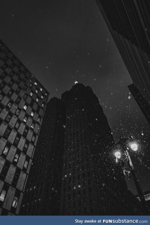 Snowy, cold night in Detroit