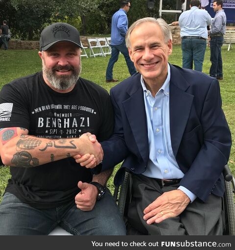 Governor of Texas and Joe Briggs, proud boy leader who was indicted on sedition