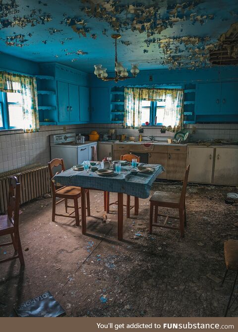 Kitchen in an abandoned farm house