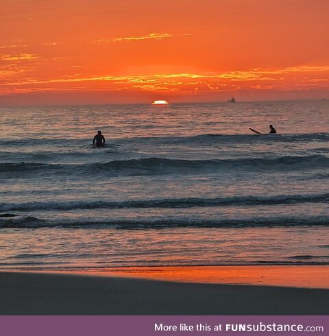 Surfers at Sunset, Ocean Beach CA US