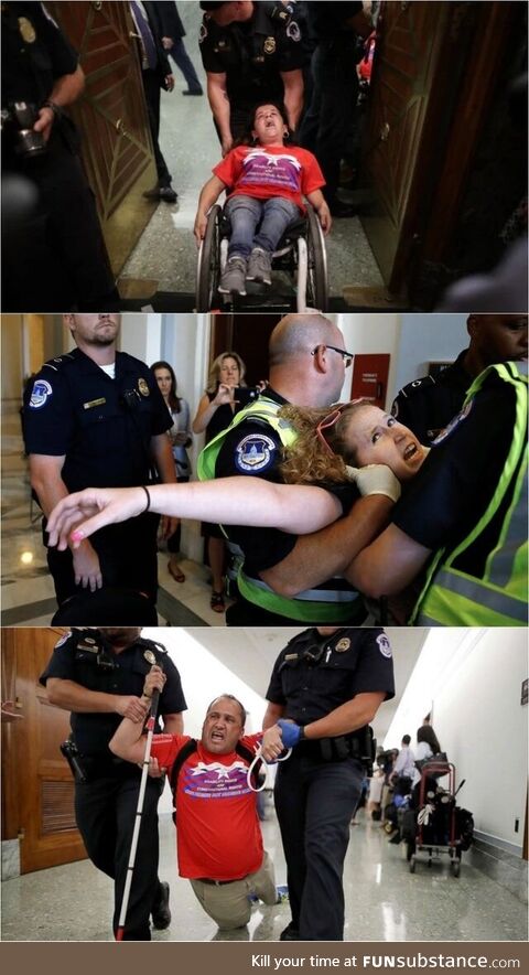 The Capitol police removes disabled people as they protest healthcare changes, in 2017
