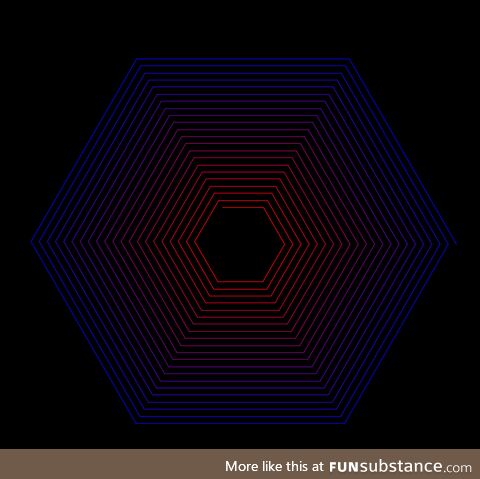 This hexagon spiral pattern I made in python's turtle graphics