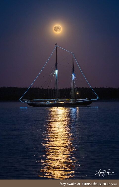 Harvest moon over the Bluenose 2, September 20, 2021. Credit to Lynn Ferguson photography