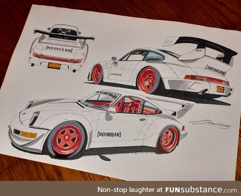 Porsche 911 rwb wide body drawing