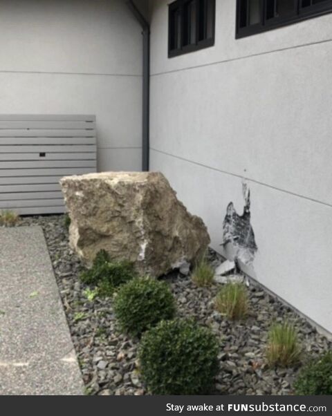 A large rock that struck a house near a local quarry after blasting