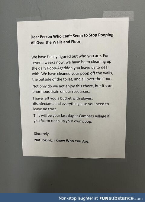 Our campsite had this posted in all the stalls