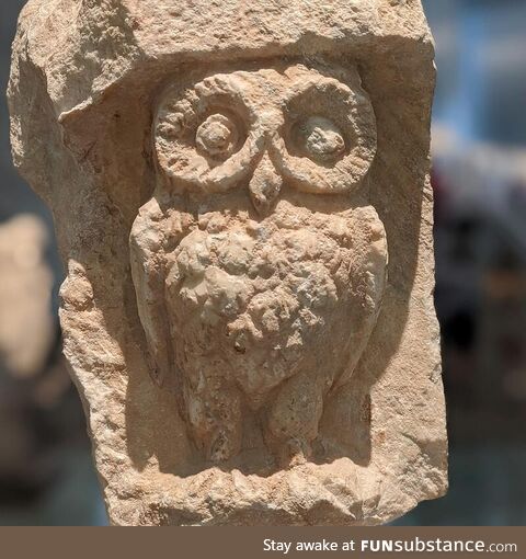 The owl of Athena, stone carving found in the Acropolis of Athens