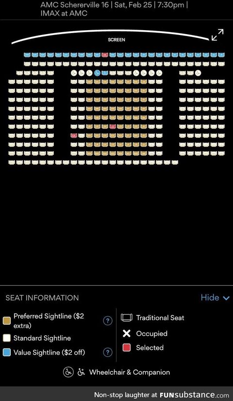 AMC seat layout for premium tickets