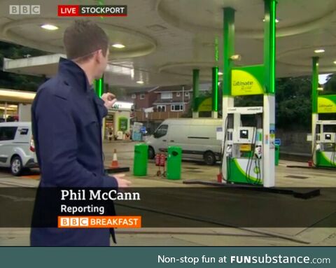 The reporter covering fuel panic buying is called Phill McCann