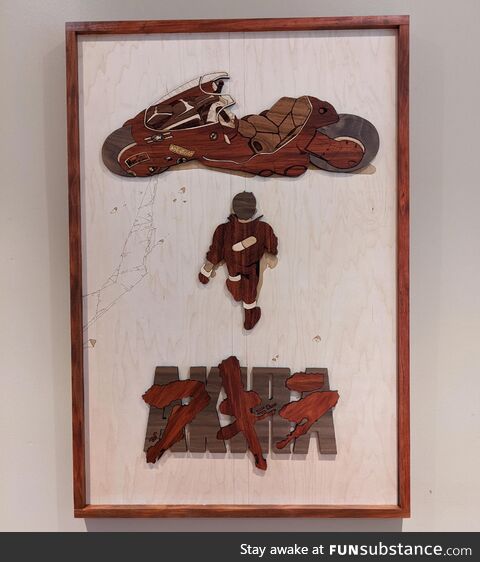 [OC] Naturally colored wooden Akira poster I made