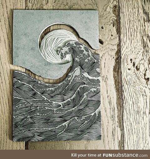 So much precision involved in my latest linocut design. Hokusai inspired