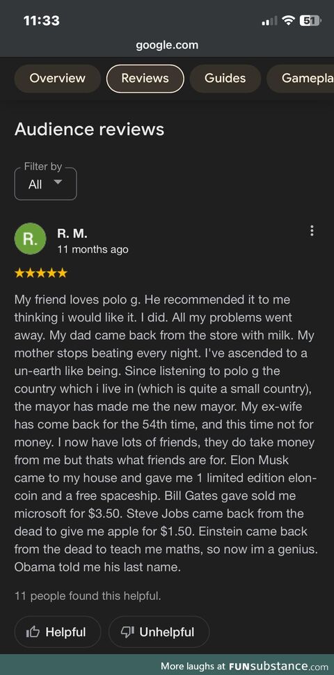 I was looking for reviews about a game online and came across this gem