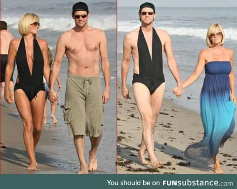 Jim Carrey rocking Jenna McCarthy's swimsuit(2008)